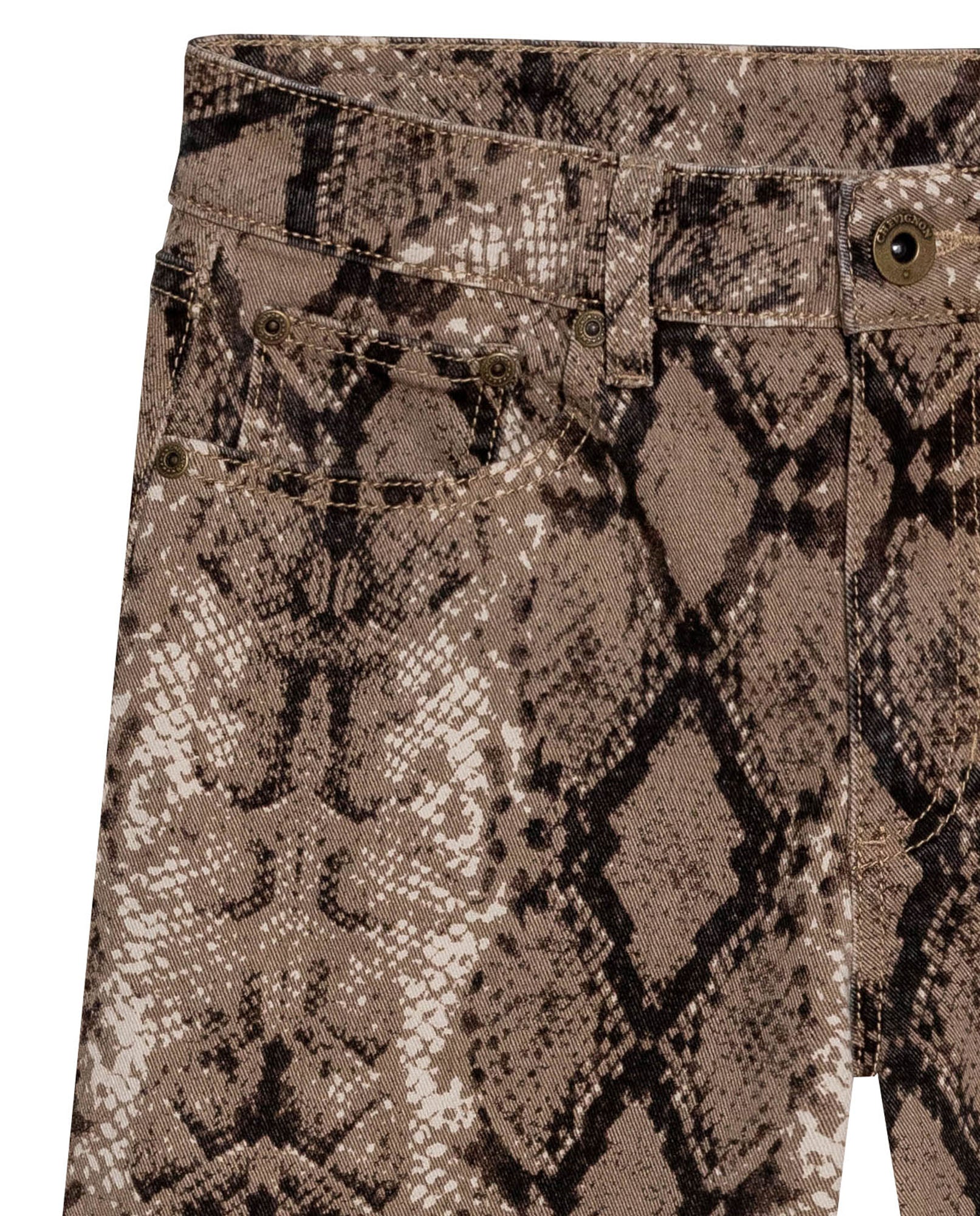 Womens Jeans Special Fit Straight Relaxed High Rise Cotton Non-Stretch Raw Sand Wash Python Print Total Embroidered - Brown 63_431H032_CAF171316_8