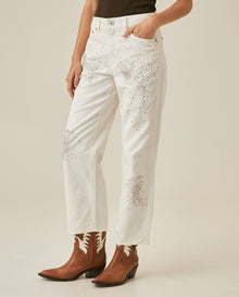 Womens Jeans Straight Crop Fit Relaxed High Rise Cotton Non-Stretch Classic Wash Scattered Rhinestones - Mothers - Raw 63_431H130_CRU134403_0