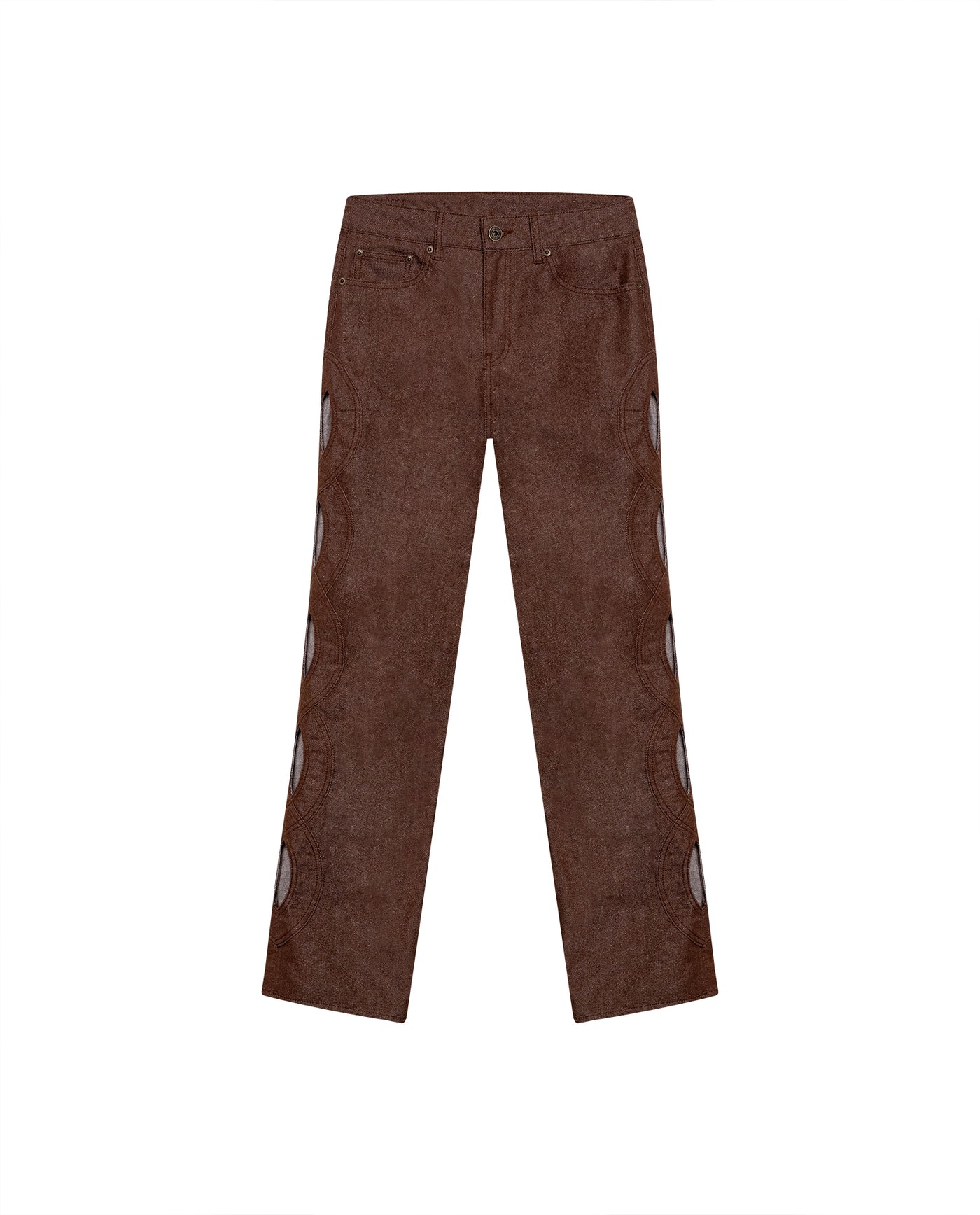 Womens Jeans Special Fit Straight Super High Rise Cotton–Polyester Lurex Coffee Wash Side Oval Cuts Mesh - Mothers - Brown 63_431H131_CAF191241_3