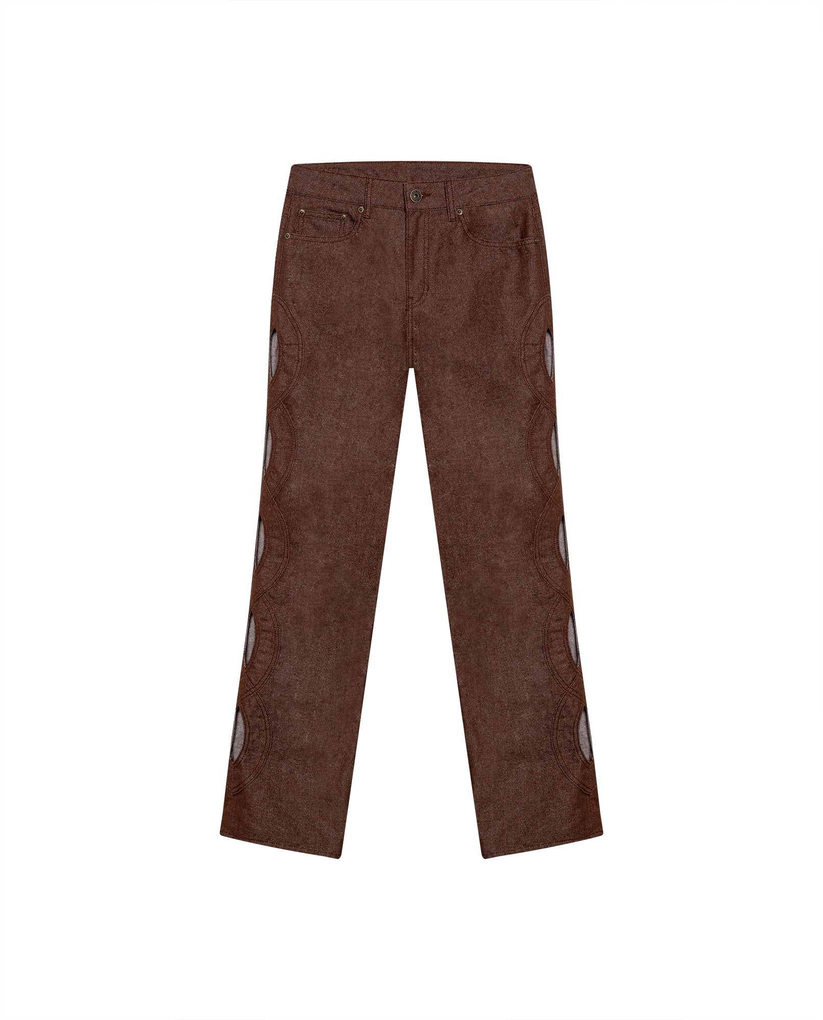 Womens Jeans Special Fit Straight Super High Rise Cotton–Polyester Lurex Coffee Wash Side Oval Cuts Mesh - Mothers - Brown 63_431H131_CAF191241_3