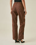 Womens Jeans Special Fit Straight Super High Rise Cotton–Polyester Lurex Coffee Wash Side Oval Cuts Mesh - Mothers - Brown 63_431H131_CAF191241_6
