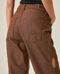 Womens Jeans Special Fit Straight Super High Rise Cotton–Polyester Lurex Coffee Wash Side Oval Cuts Mesh - Mothers - Brown 63_431H131_CAF191241_7
