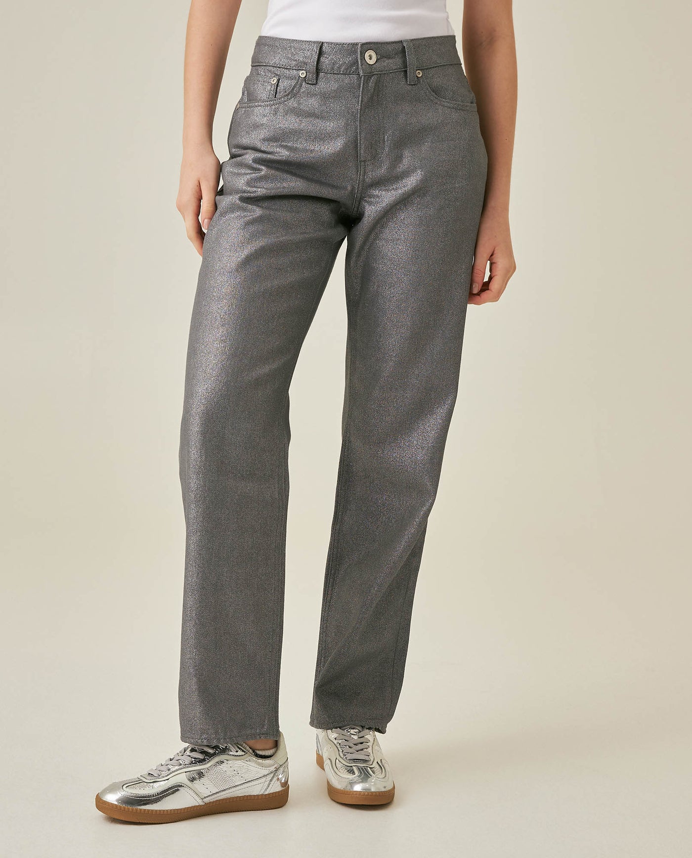 Womens Jeans Straight Relaxed Fit High Rise Cotton Non-Stretch Gray Wash Sheen Elegant - Mothers - Gray 63_431H135_GRI145002_0