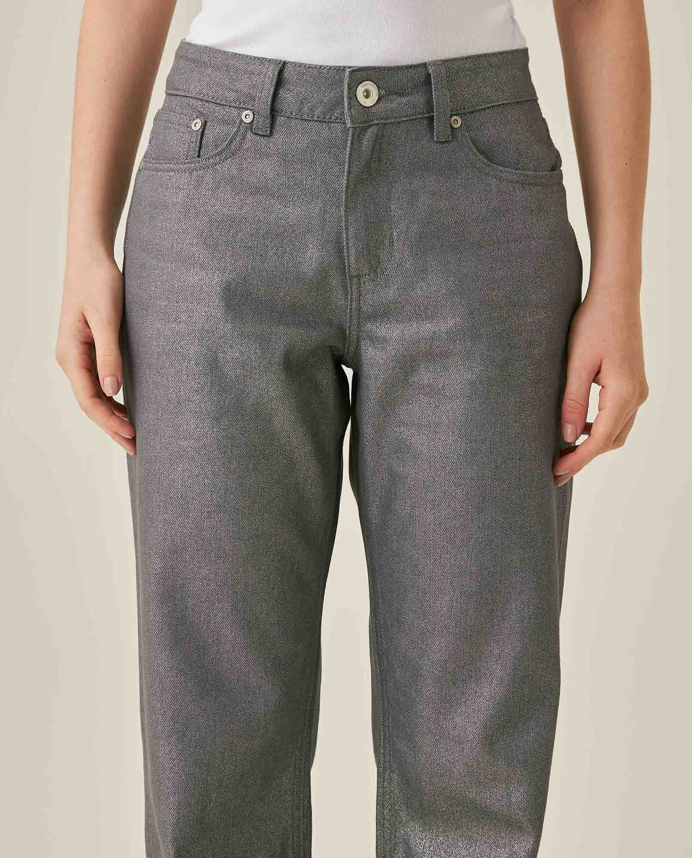 Womens Jeans Straight Relaxed Fit High Rise Cotton Non-Stretch Gray Wash Sheen Elegant - Mothers - Gray 63_431H135_GRI145002_5