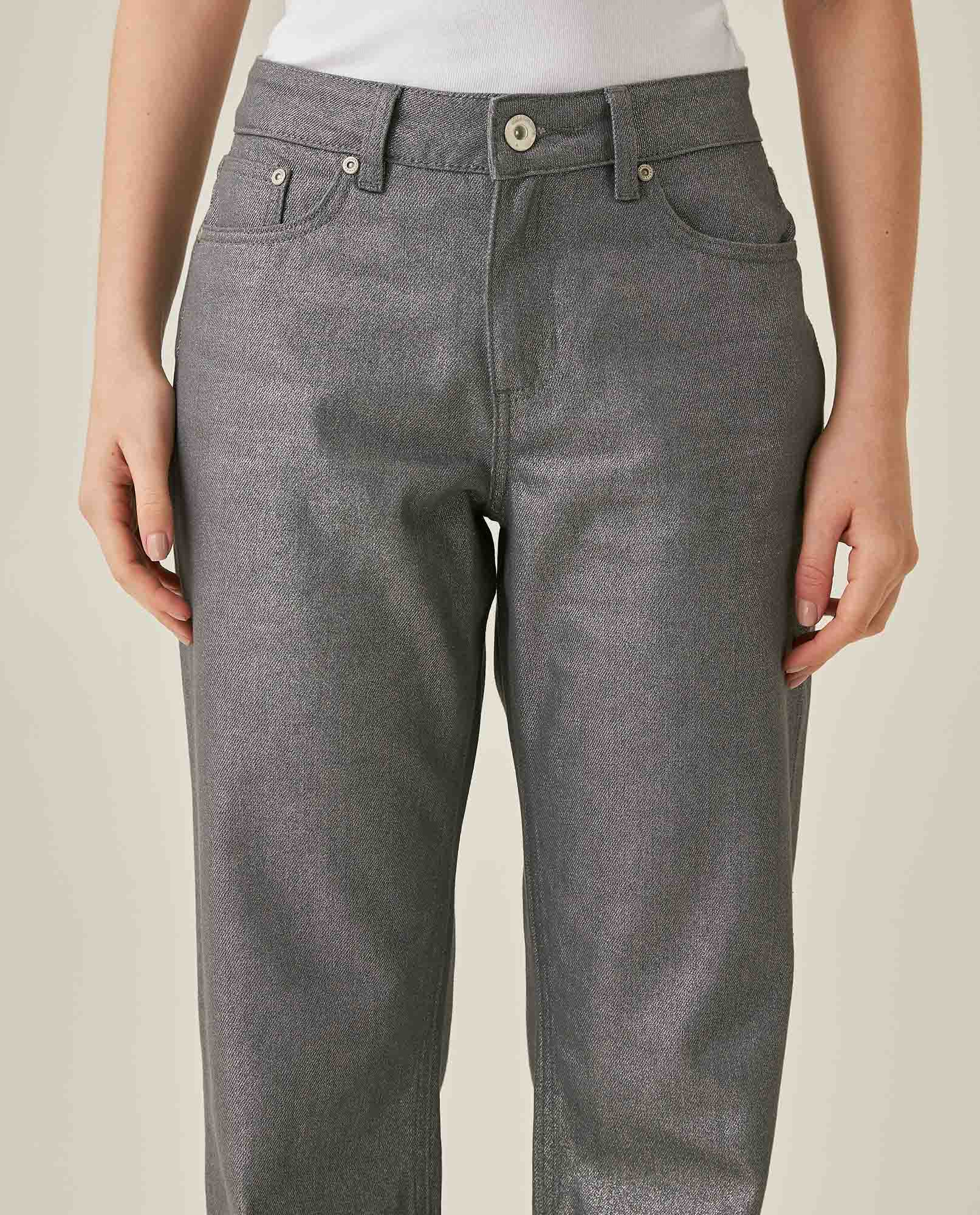 Womens Jeans Straight Relaxed Fit High Rise Cotton Non-Stretch Gray Wash Sheen Elegant - Mothers - Gray 63_431H135_GRI145002_5