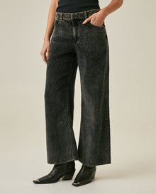 Womens Jeans Straight-Wide Leg Relaxed High Rise Cotton–Elastane Corduroy Dark Wash Tactile - Mothers - Blue 63_431H136_AZU194052_0