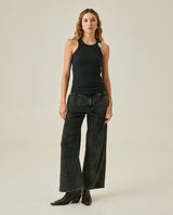 Womens Jeans Straight-Wide Leg Relaxed High Rise Cotton–Elastane Corduroy Dark Wash Tactile - Mothers - Blue 63_431H136_AZU194052_4