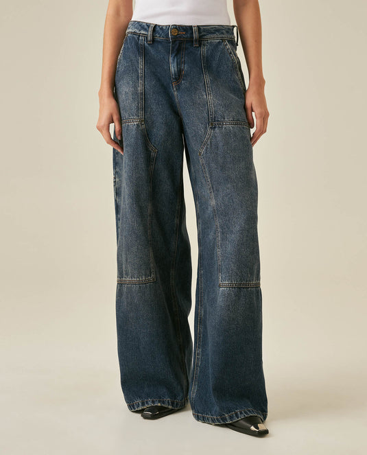 Womens Heritage Jeans Wide Leg Relaxed Mid Rise Cotton–Lyocell Carpenter Heritage Medium Wash Patch Details - Blue 63_431H450_AZU184140_0