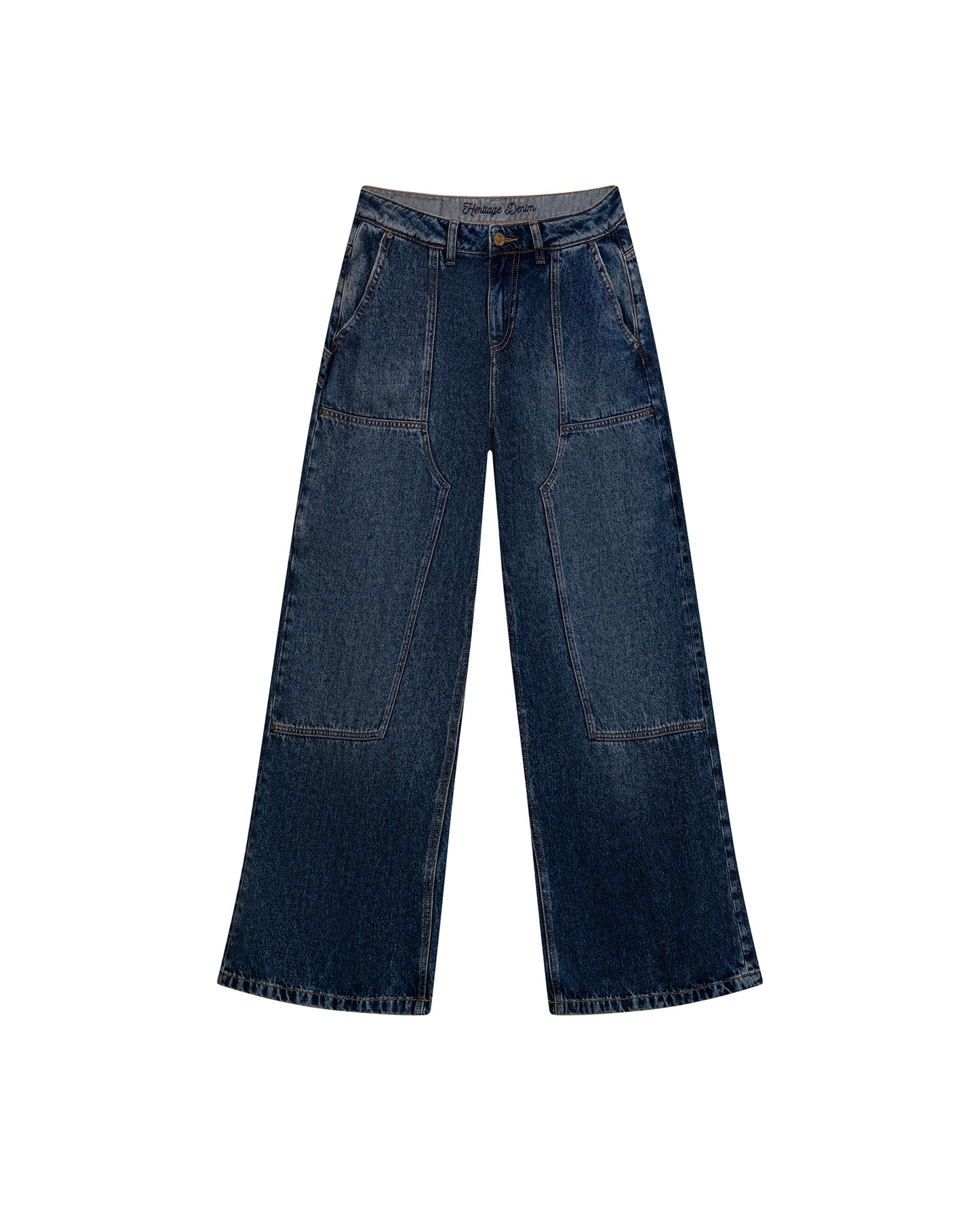 Womens Heritage Jeans Wide Leg Relaxed Mid Rise Cotton–Lyocell Carpenter Heritage Medium Wash Patch Details - Blue 63_431H450_AZU184140_3