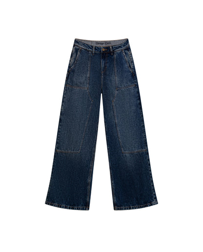 Womens Heritage Jeans Wide Leg Relaxed Mid Rise Cotton–Lyocell Carpenter Heritage Medium Wash Patch Details - Blue 63_431H450_AZU184140_3