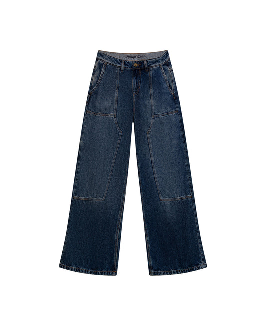 Womens Heritage Jeans Wide Leg Relaxed Mid Rise Cotton–Lyocell Carpenter Heritage Medium Wash Patch Details - Blue 63_431H450_AZU184140_3