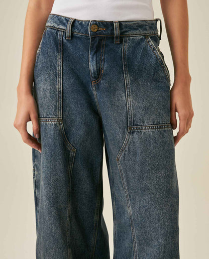 Womens Heritage Jeans Wide Leg Relaxed Mid Rise Cotton–Lyocell Carpenter Heritage Medium Wash Patch Details - Blue 63_431H450_AZU184140_5