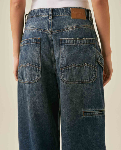 Womens Heritage Jeans Wide Leg Relaxed Mid Rise Cotton–Lyocell Carpenter Heritage Medium Wash Patch Details - Blue 63_431H450_AZU184140_7