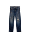 Womens Heritage Jeans Straight Relaxed Fit Mid Rise Cotton Comfort Dark Wash Rips Subtle Distressing - Blue 63_431H451_AZU194052_3