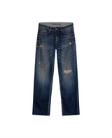 Womens Heritage Jeans Straight Relaxed Fit Mid Rise Cotton Comfort Dark Wash Rips Subtle Distressing - Blue 63_431H451_AZU194052_3