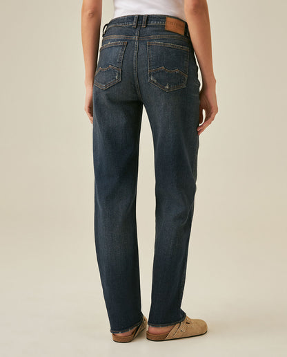 Womens Heritage Jeans Straight Relaxed Fit Mid Rise Cotton Comfort Dark Wash Rips Subtle Distressing - Blue 63_431H451_AZU194052_6