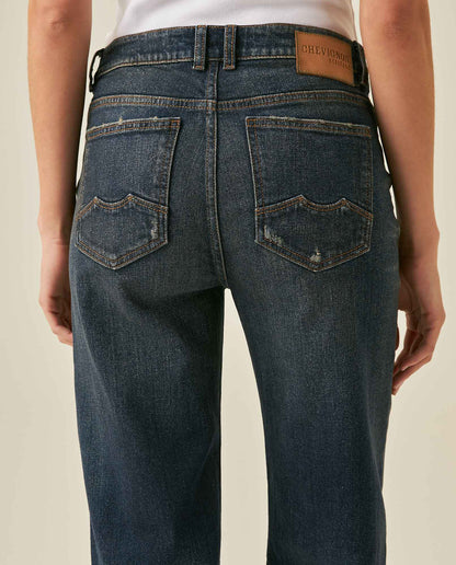 Womens Heritage Jeans Straight Relaxed Fit Mid Rise Cotton Comfort Dark Wash Rips Subtle Distressing - Blue 63_431H451_AZU194052_7