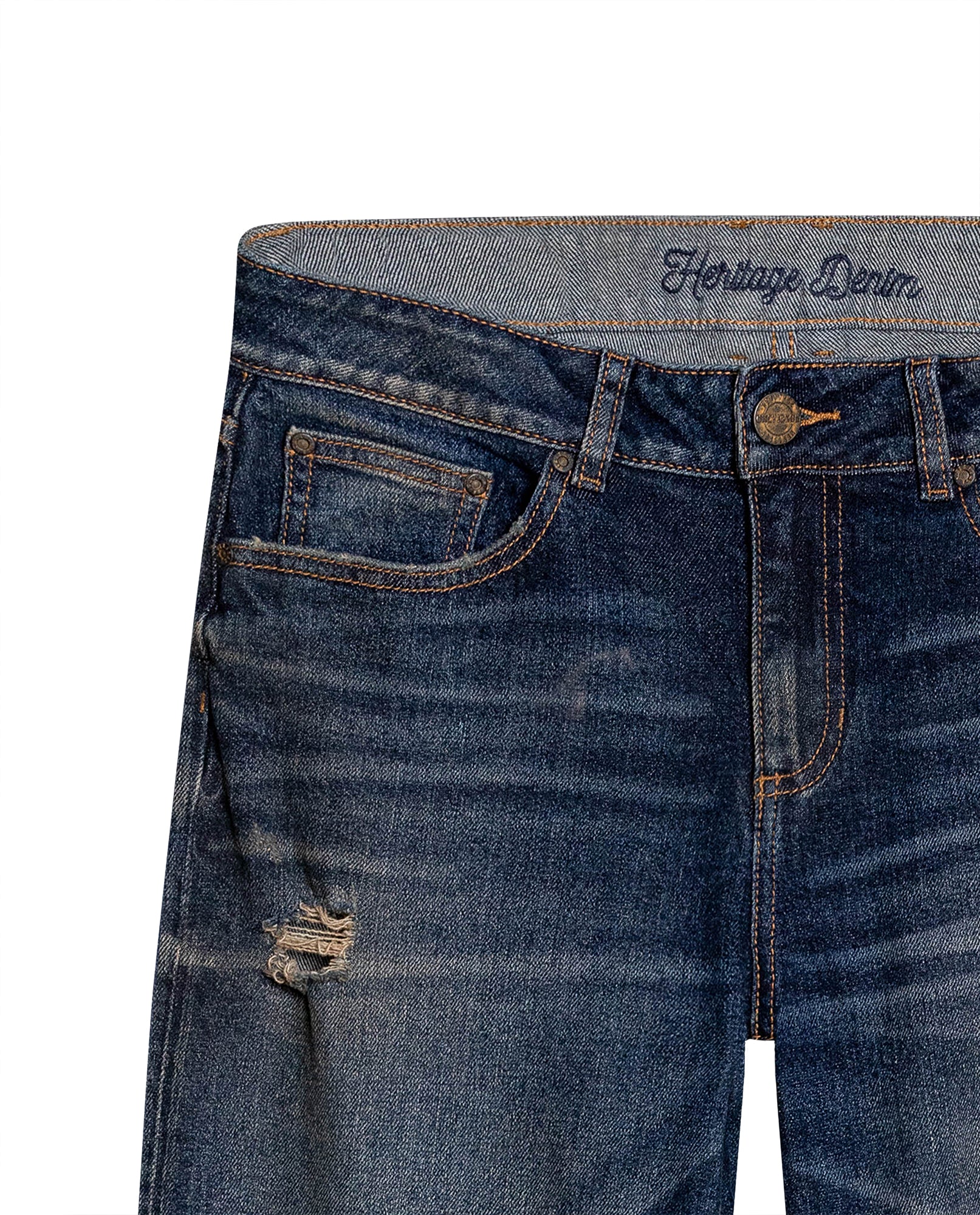 Womens Heritage Jeans Straight Relaxed Fit Mid Rise Cotton Comfort Dark Wash Rips Subtle Distressing - Blue 63_431H451_AZU194052_8