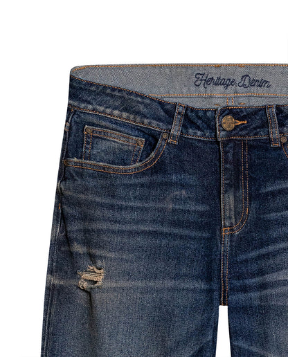 Womens Heritage Jeans Straight Relaxed Fit Mid Rise Cotton Comfort Dark Wash Rips Subtle Distressing - Blue 63_431H451_AZU194052_8