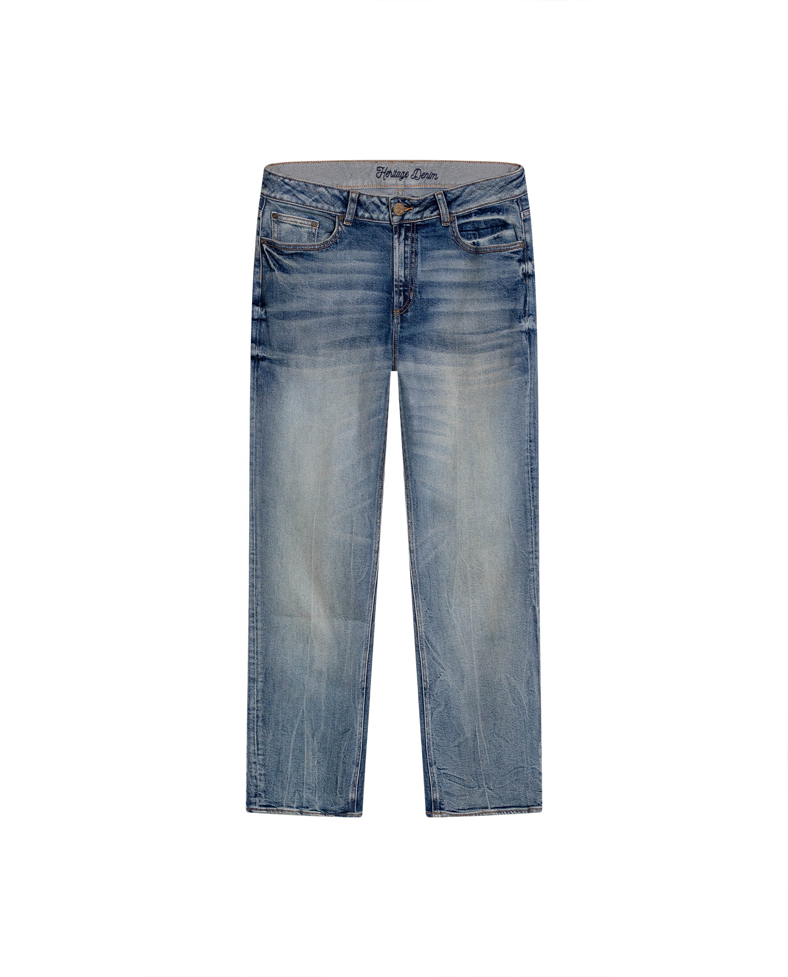 Womens Heritage Jeans Boy Fit Bootcut Mid Rise Cotton Blend Medium Wash Distressing Powdered Whiskering - Blue 63_431H452_AZU154020_3