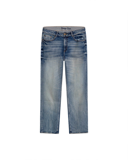 Womens Heritage Jeans Boy Fit Bootcut Mid Rise Cotton Blend Medium Wash Distressing Powdered Whiskering - Blue 63_431H452_AZU154020_3