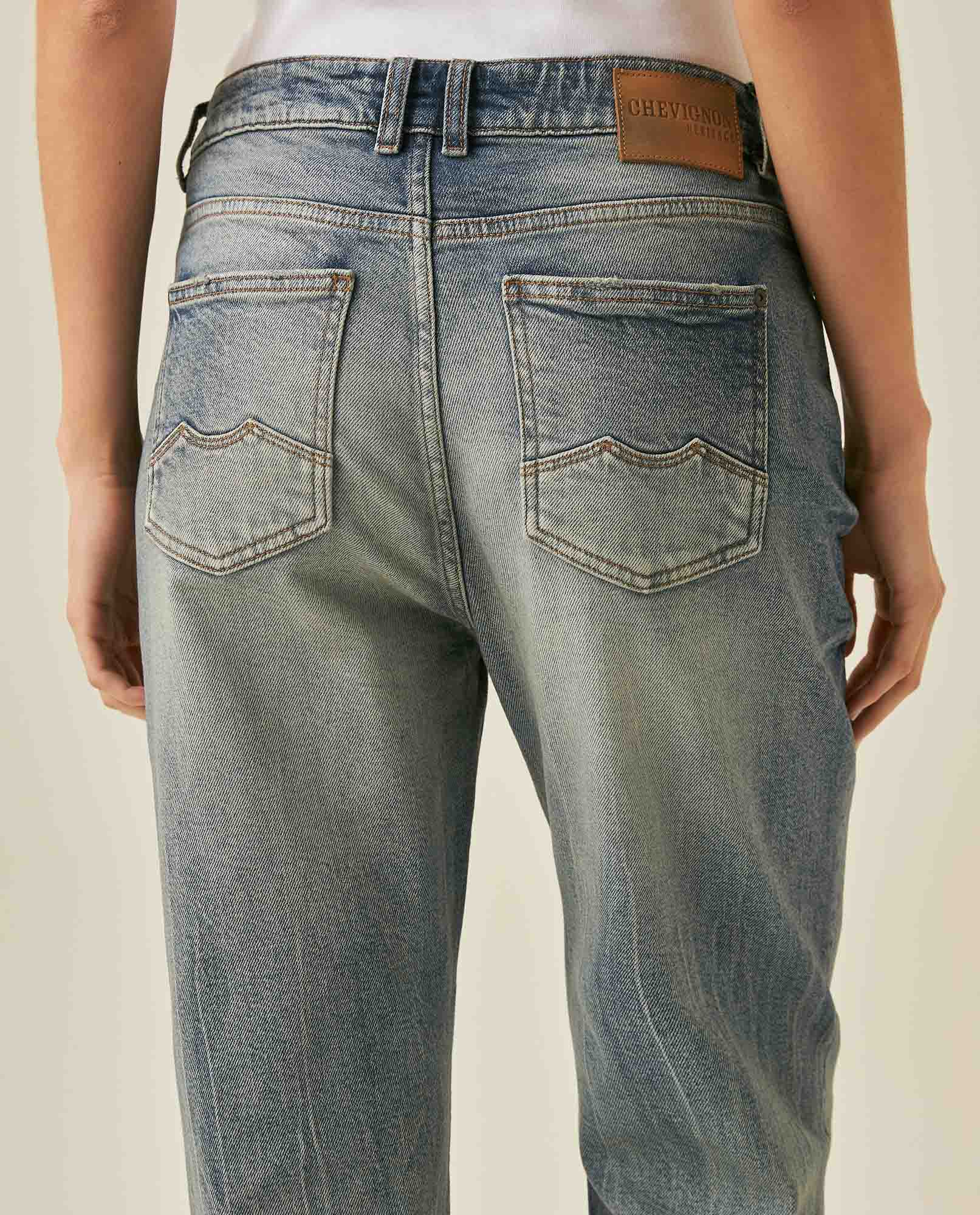 Womens Heritage Jeans Boy Fit Bootcut Mid Rise Cotton Blend Medium Wash Distressing Powdered Whiskering - Blue 63_431H452_AZU154020_7