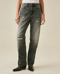 Womens Heritage Jeans Straight Relaxed Fit Super High Rise Lyocell–Cotton Blend Gray Wash Rips Premium Drape - Gray 63_431H453_GRI145002_0