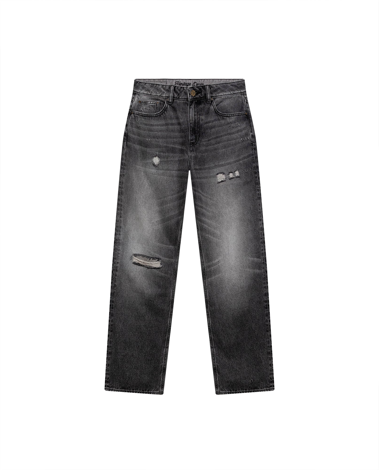 Womens Heritage Jeans Straight Relaxed Fit Super High Rise Lyocell–Cotton Blend Gray Wash Rips Premium Drape - Gray 63_431H453_GRI145002_3