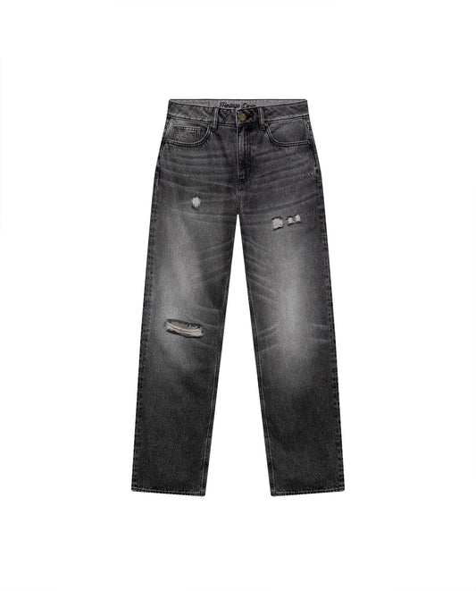 Womens Heritage Jeans Straight Relaxed Fit Super High Rise Lyocell–Cotton Blend Gray Wash Rips Premium Drape - Gray 63_431H453_GRI145002_3