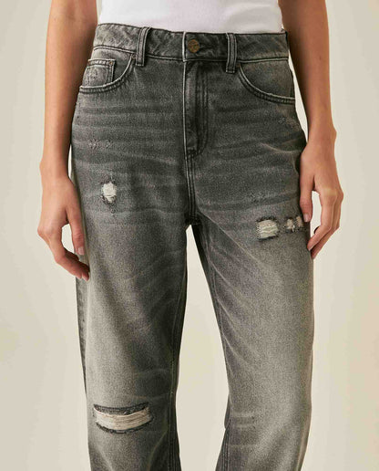 Womens Heritage Jeans Straight Relaxed Fit Super High Rise Lyocell–Cotton Blend Gray Wash Rips Premium Drape - Gray 63_431H453_GRI145002_5