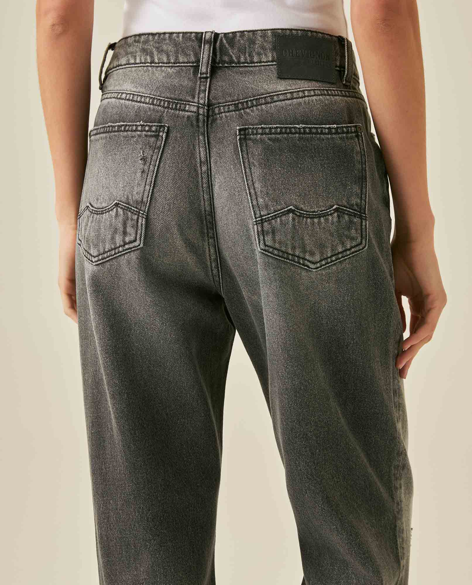 Womens Heritage Jeans Straight Relaxed Fit Super High Rise Lyocell–Cotton Blend Gray Wash Rips Premium Drape - Gray 63_431H453_GRI145002_7