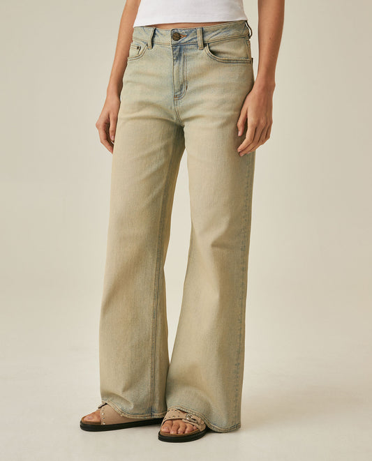 Womens Heritage Jeans Wide Leg Relaxed Super High Rise Cotton Comfort Light Wash Multiple Effects Whiskering Powdered - Blue 63_431H454_AZU154020_0