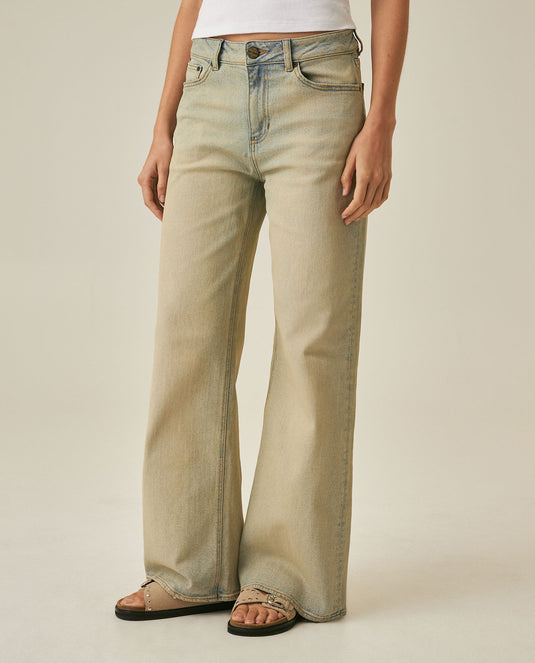 Womens Heritage Jeans Wide Leg Relaxed Super High Rise Cotton Comfort Light Wash Multiple Effects Whiskering Powdered - Blue 63_431H454_AZU154020_0