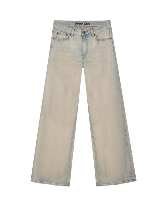 Womens Heritage Jeans Wide Leg Relaxed Super High Rise Cotton Comfort Light Wash Multiple Effects Whiskering Powdered - Blue 63_431H454_AZU154020_3