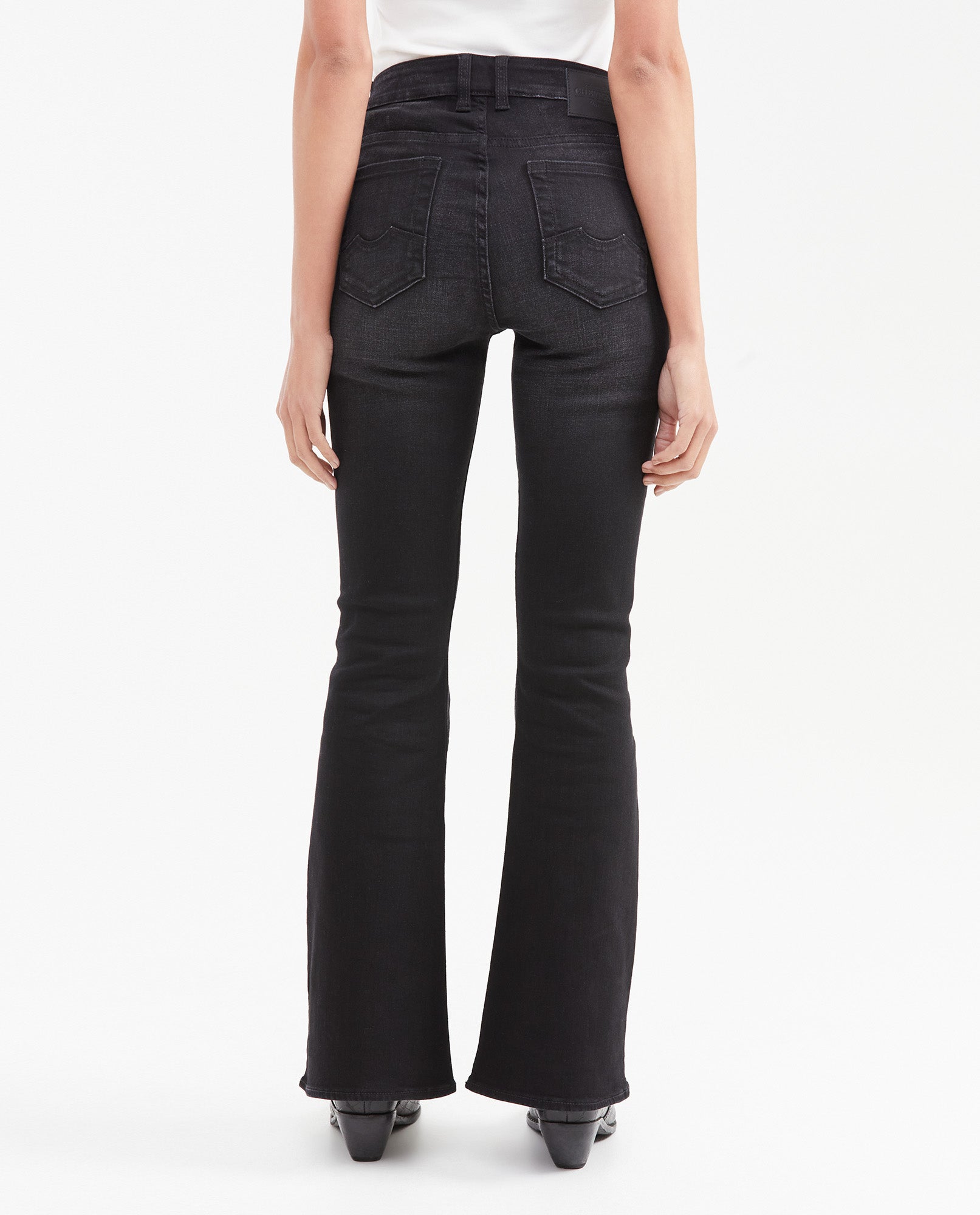 Women's Cosmo High Rise Flare Jeans in Matte Black Stretch 432G008 - 4