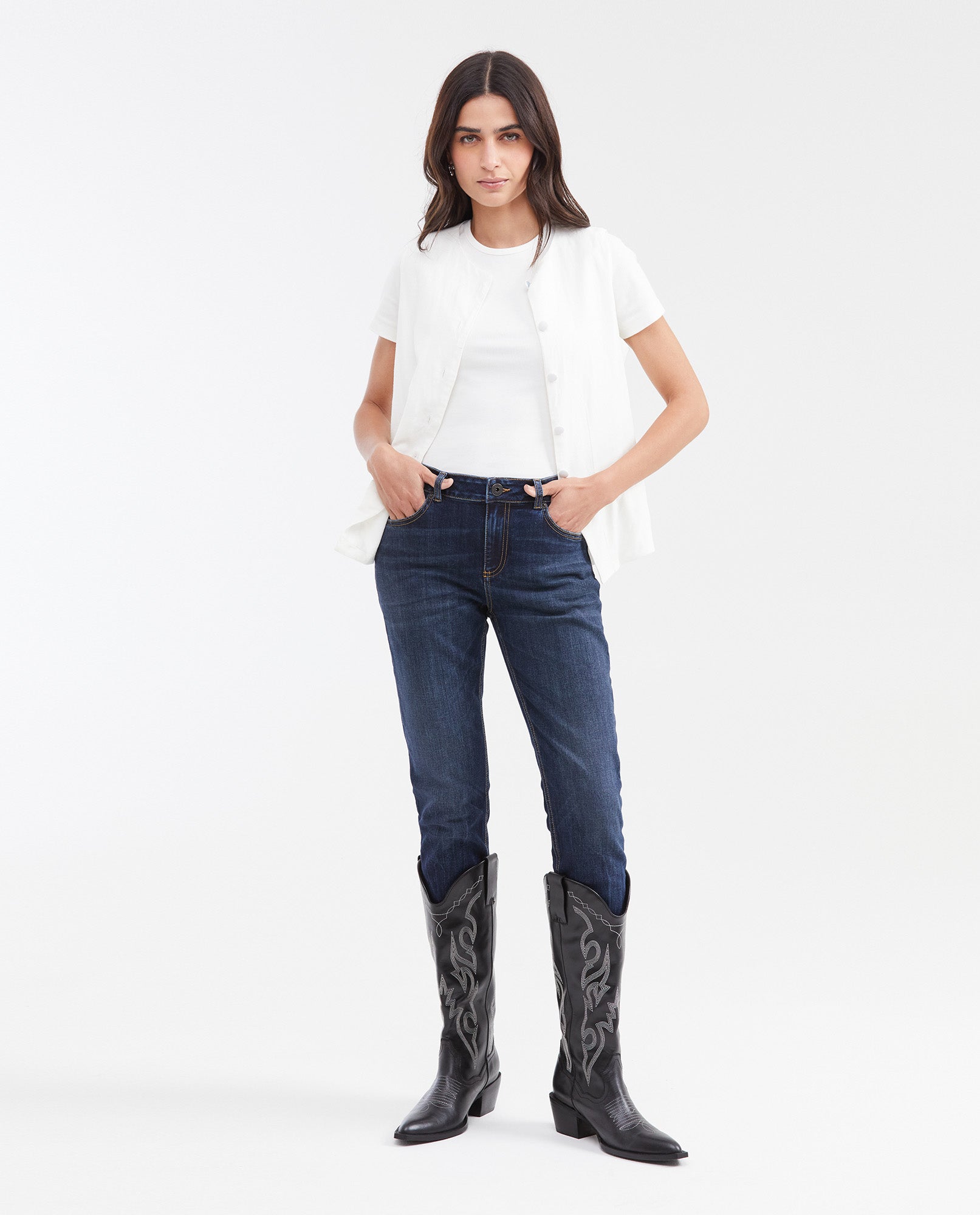 Women's Cosmo High Rise Skinny Jeans in Dark Wash Stretch 432G014 - 2