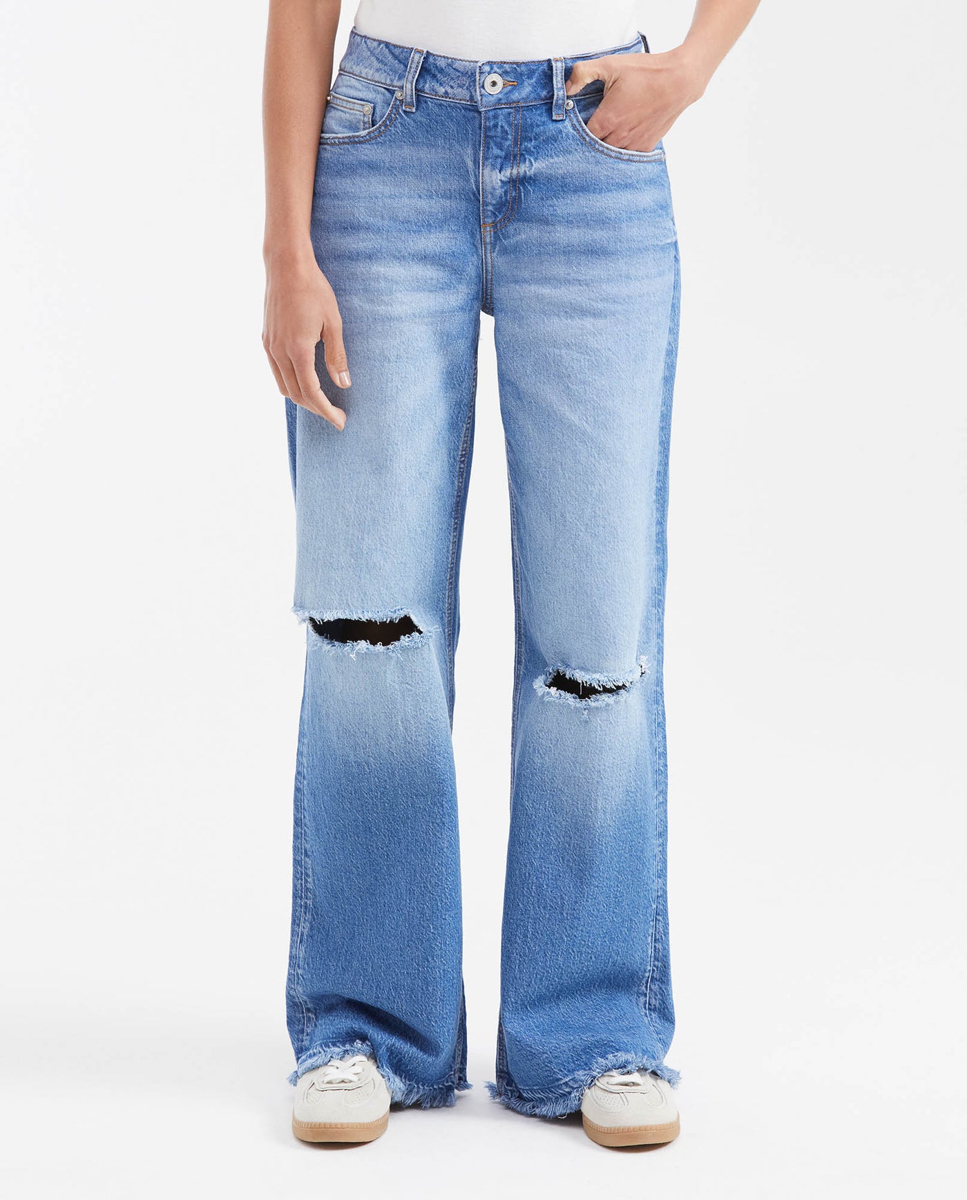Jean High Rise Relaxed Boot Medium Blue with Rips for Women - Blue 432G016 - 1