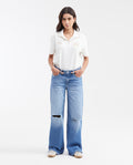 Jean High Rise Relaxed Boot Medium Blue with Rips for Women - Blue 432G016 - 2