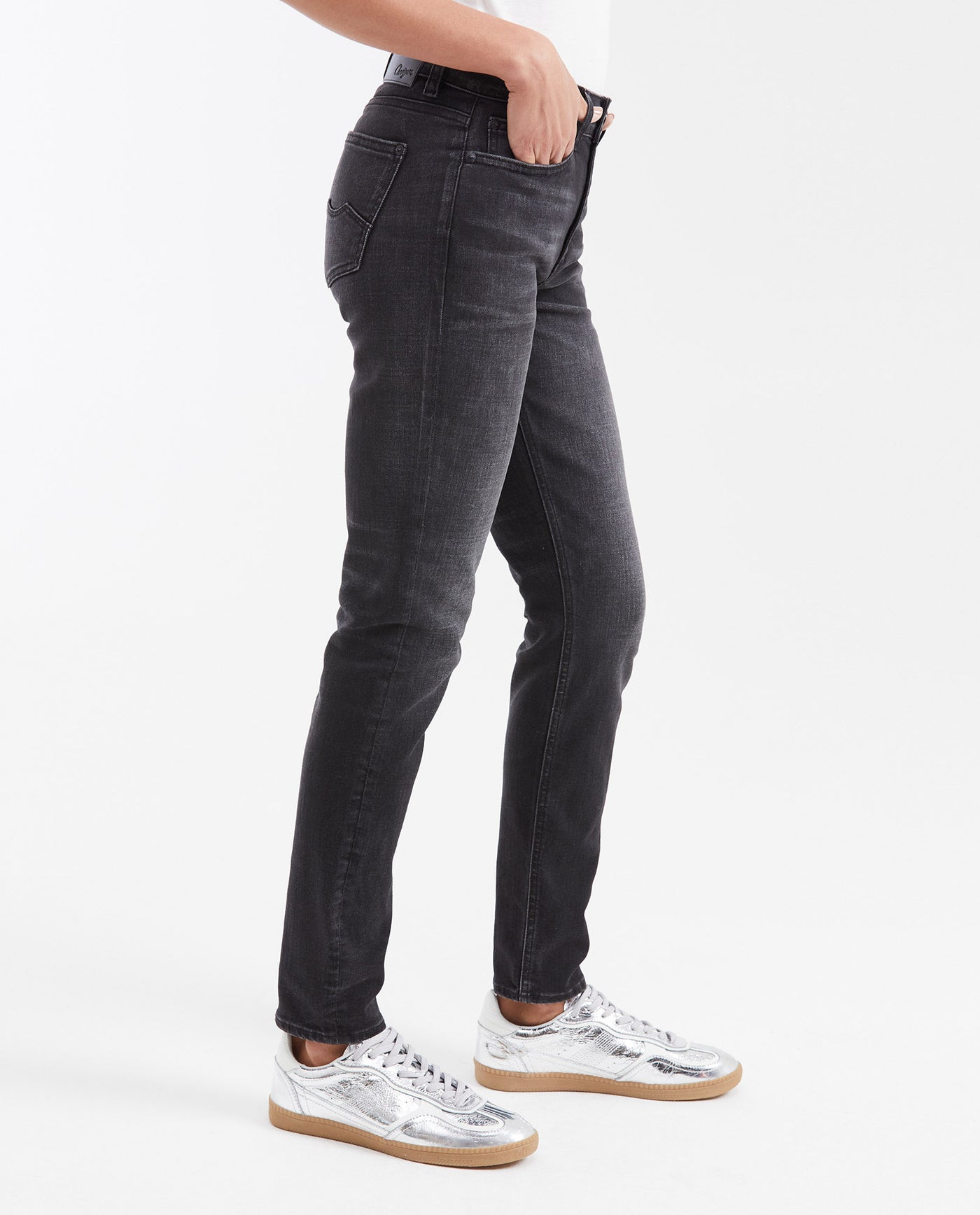 Women's Cosmo High Rise Skinny Jeans in Gray with Tone-on-Tone Stitching - 4