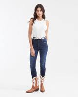 Women's High Cosmo Super High Rise Skinny Jeans in Ultra Dark with Leather Pocket Detail - 2