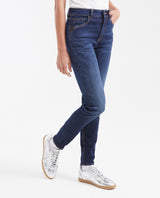 Women's High Cosmo Super High Rise Skinny Jeans in Ultra Dark with Leather Pocket Detail - 3