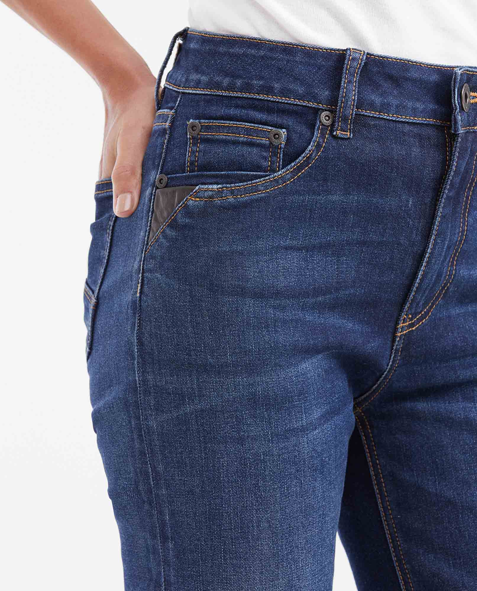 Women's High Cosmo Super High Rise Skinny Jeans in Ultra Dark with Leather Pocket Detail - 4