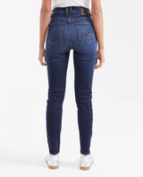 Women's High Cosmo Super High Rise Skinny Jeans in Ultra Dark with Leather Pocket Detail - 5