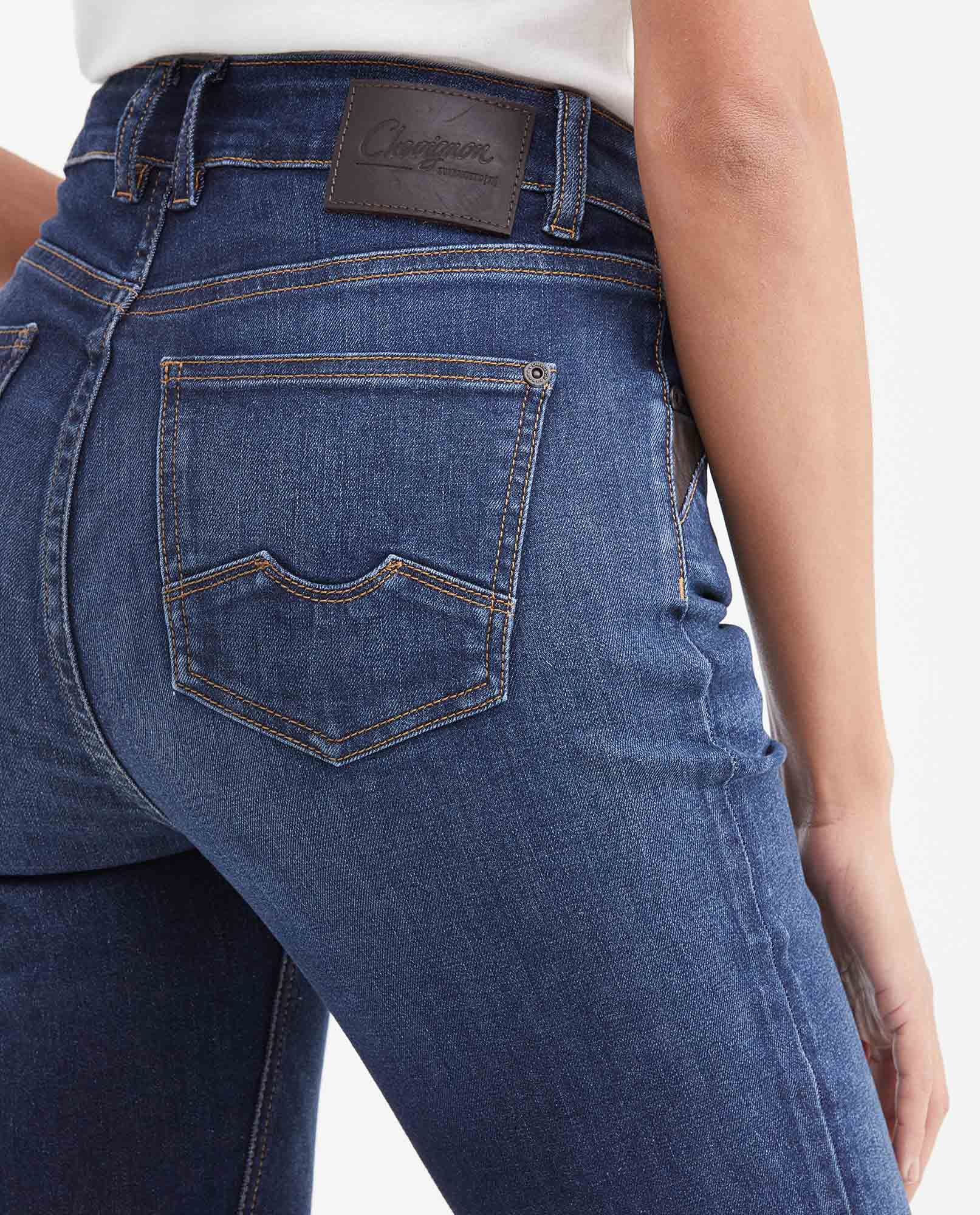 Women's High Cosmo Super High Rise Skinny Jeans in Ultra Dark with Leather Pocket Detail - 6