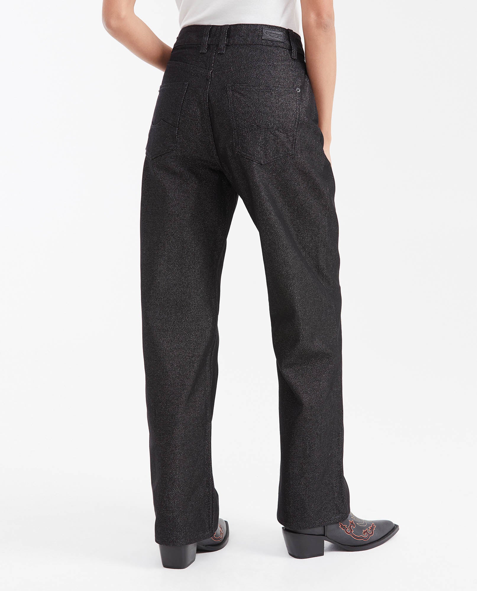 Women's Straight Fit Super High Rise Relaxed Jeans in Black with Lurex Threads - 6