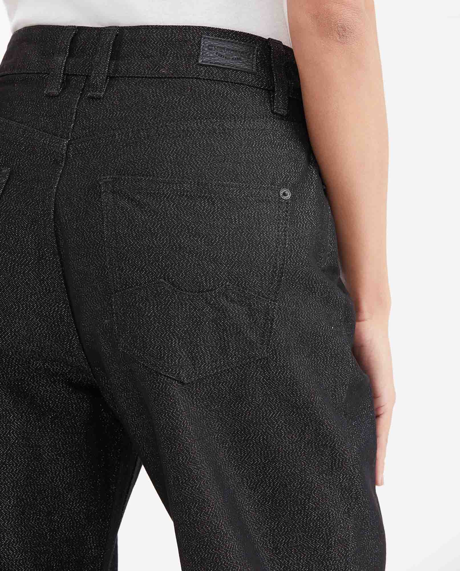 Women's Straight Fit Super High Rise Relaxed Jeans in Black with Lurex Threads - 7