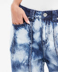 Women's Ballon Leg High Rise Boot Cut Jeans in Dark Wash with Watercolor Effect 432G029 - 2