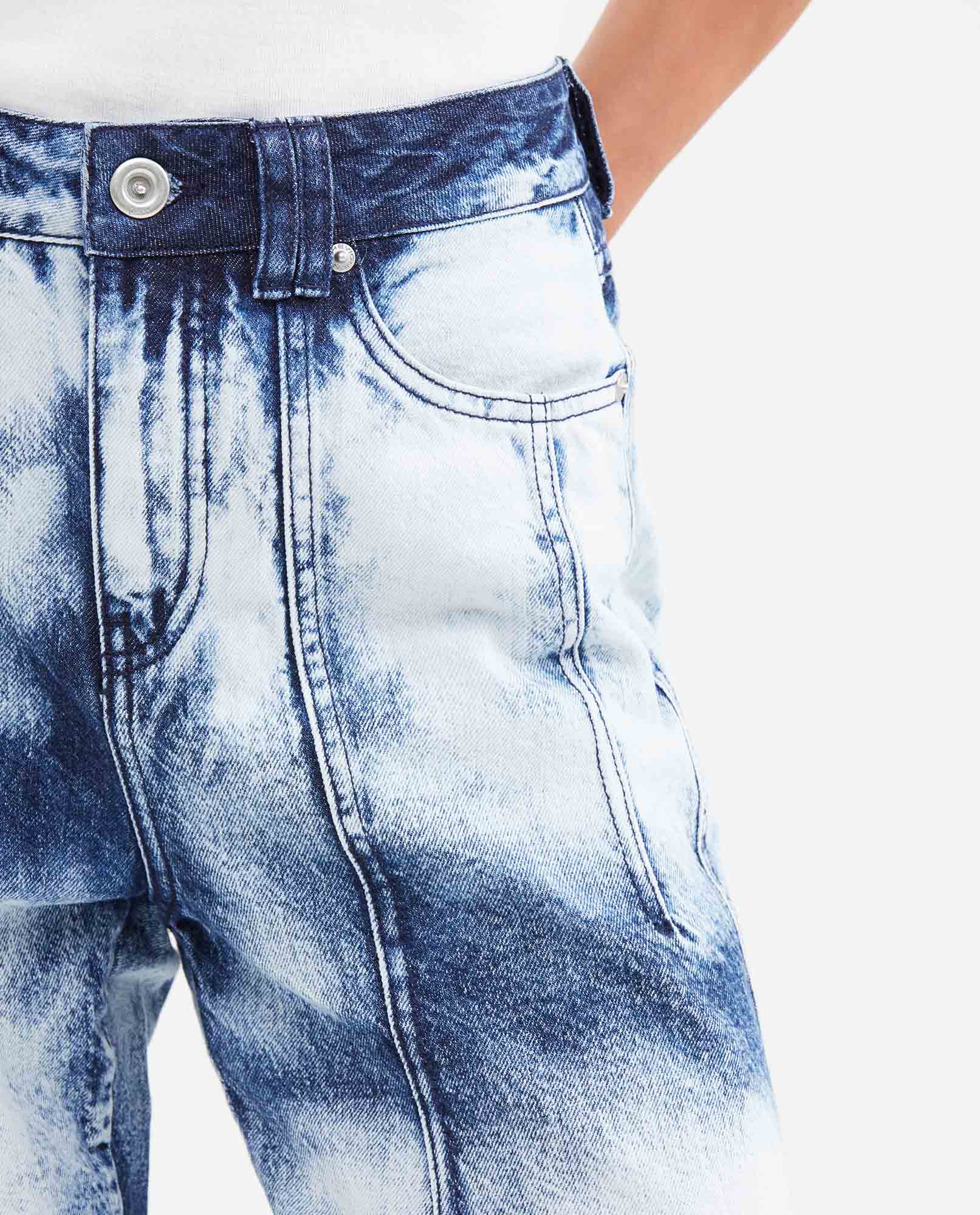 Women's Ballon Leg High Rise Boot Cut Jeans in Dark Wash with Watercolor Effect 432G029 - 4