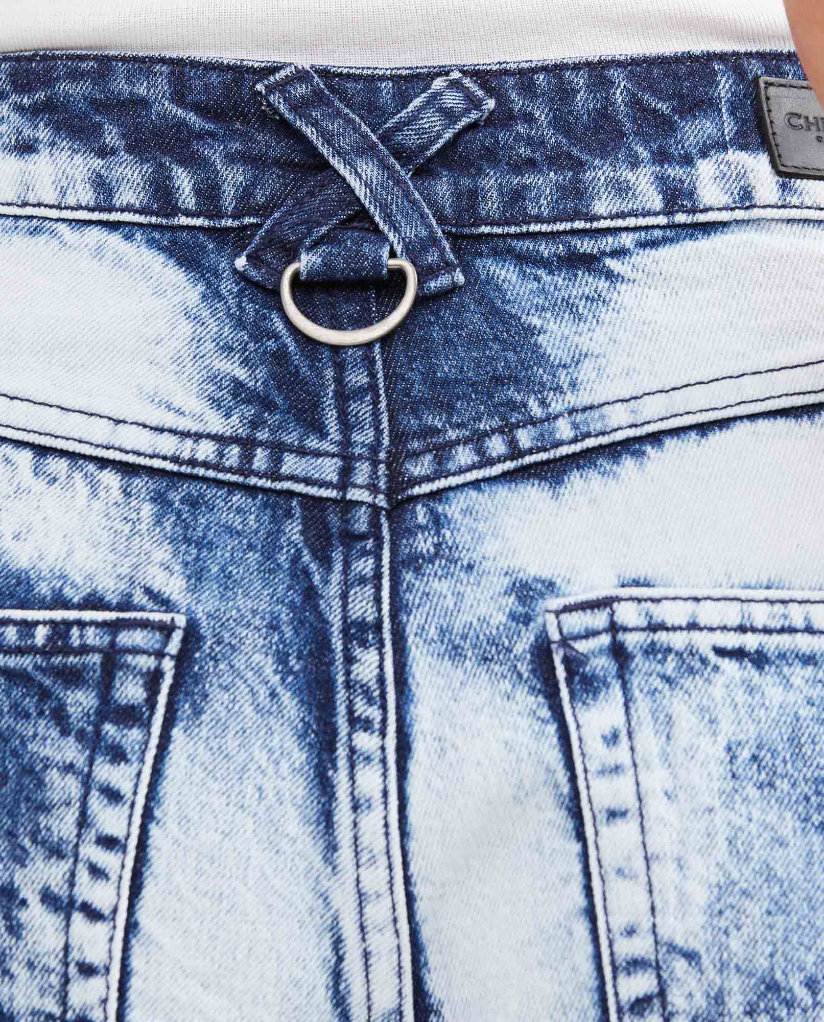 Women's Ballon Leg High Rise Boot Cut Jeans in Dark Wash with Watercolor Effect 432G029 - 6