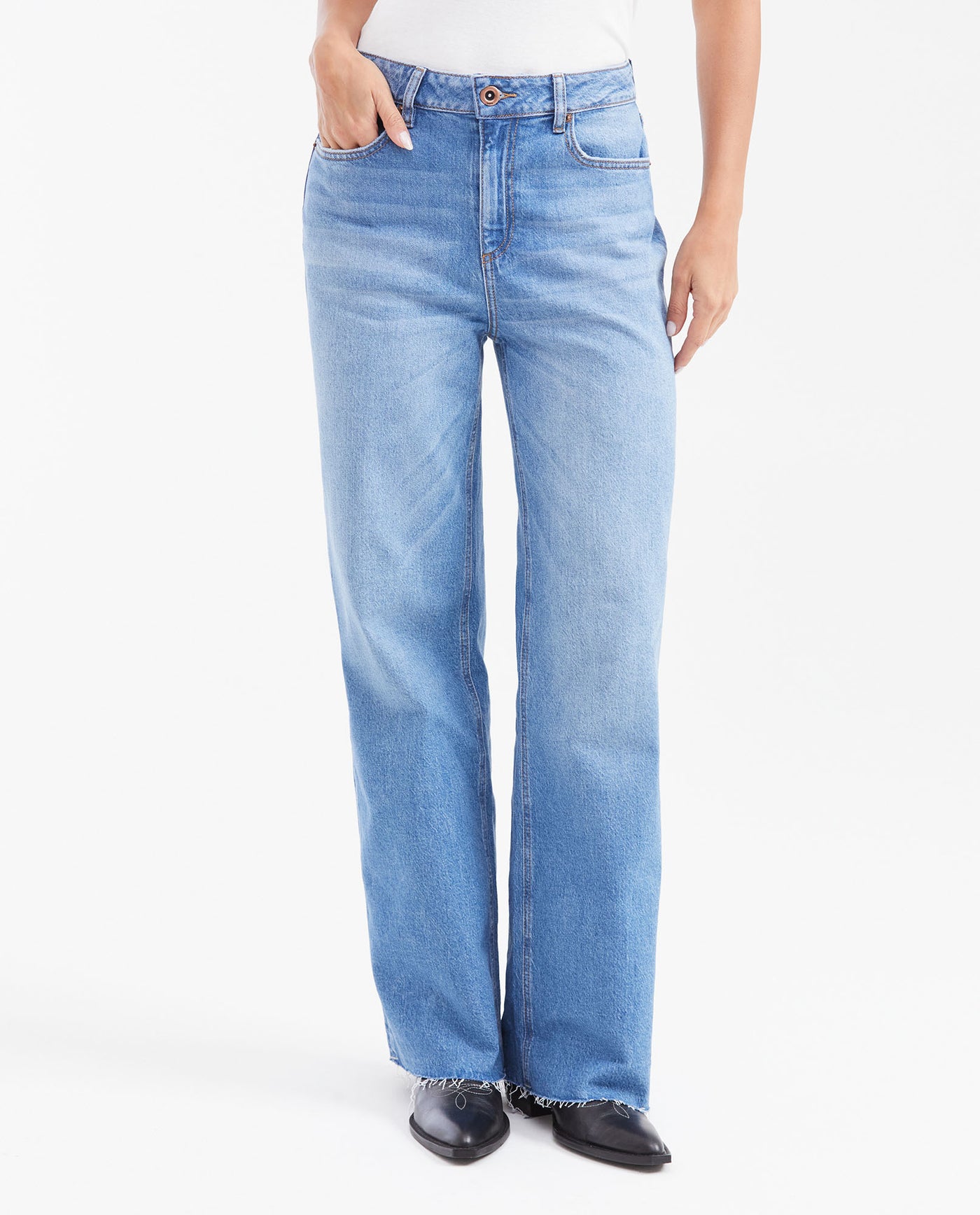 Jean Wide Leg High Rise Relaxed Boot Medium Blue for Women - Blue 432G032 - 1